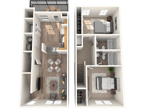 Bull Run two bedroom two bathroom townhome floorplan